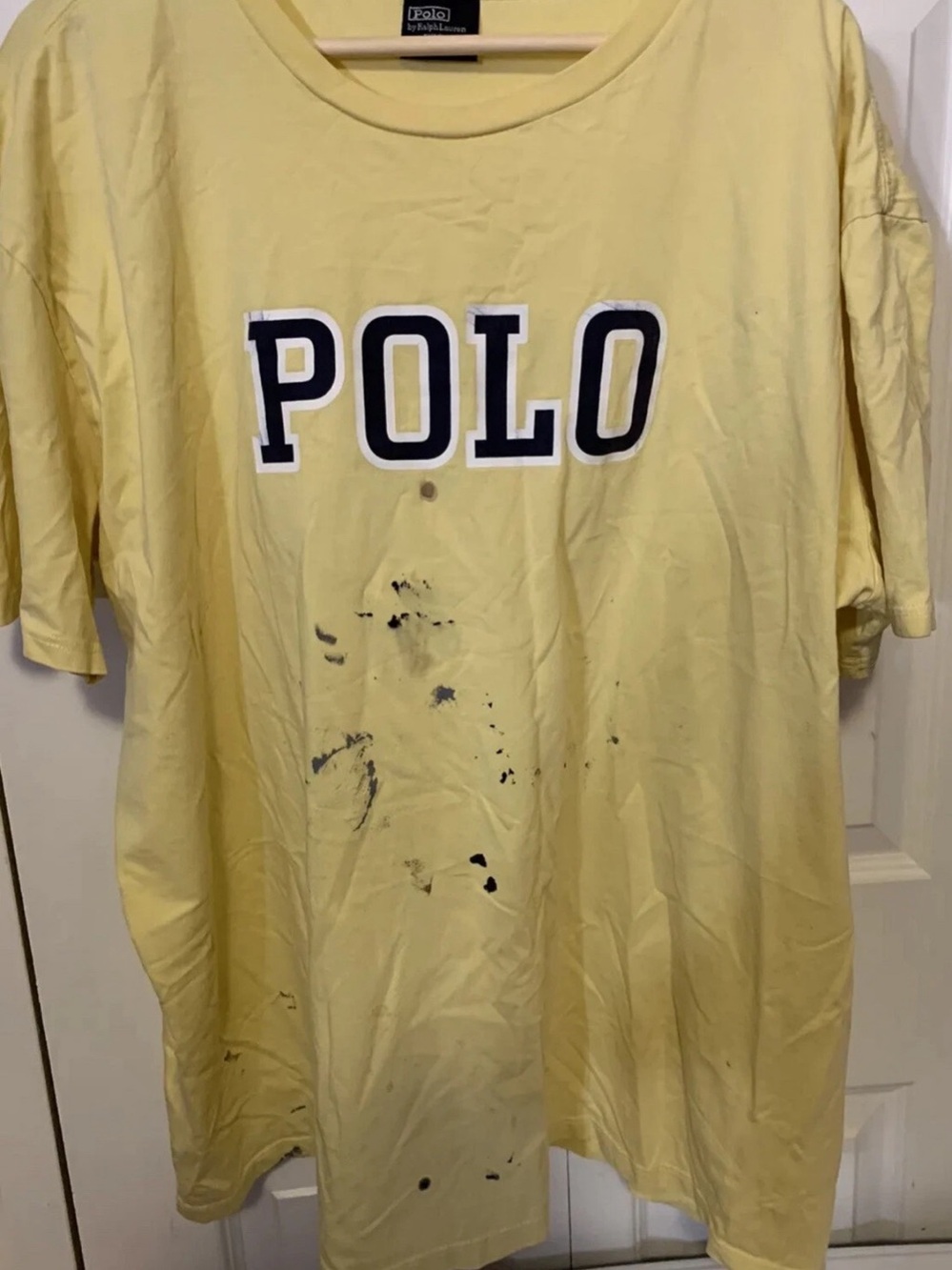 Vtg Polo Ralph Lauren Mens Sz XXL distressed t shirt yellow navy blue Y2K